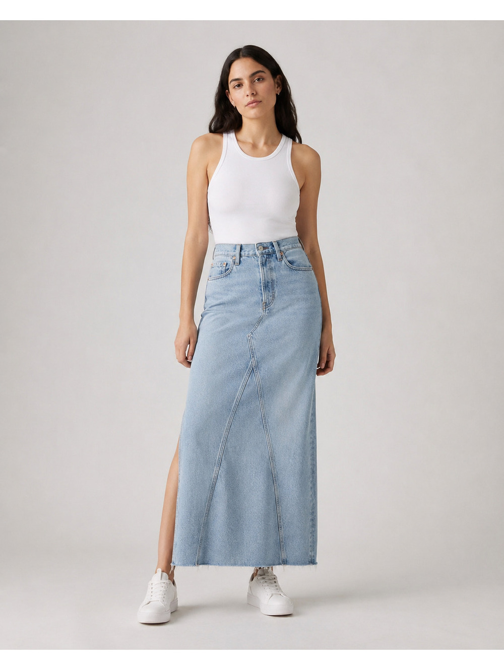 Levi's Women's Long Denim Skirt Raw Frayed Hem Size 28